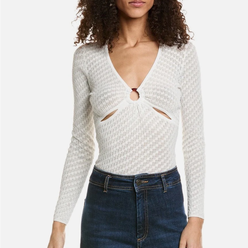 Sandro Long Sleeve Open Knit White Top
